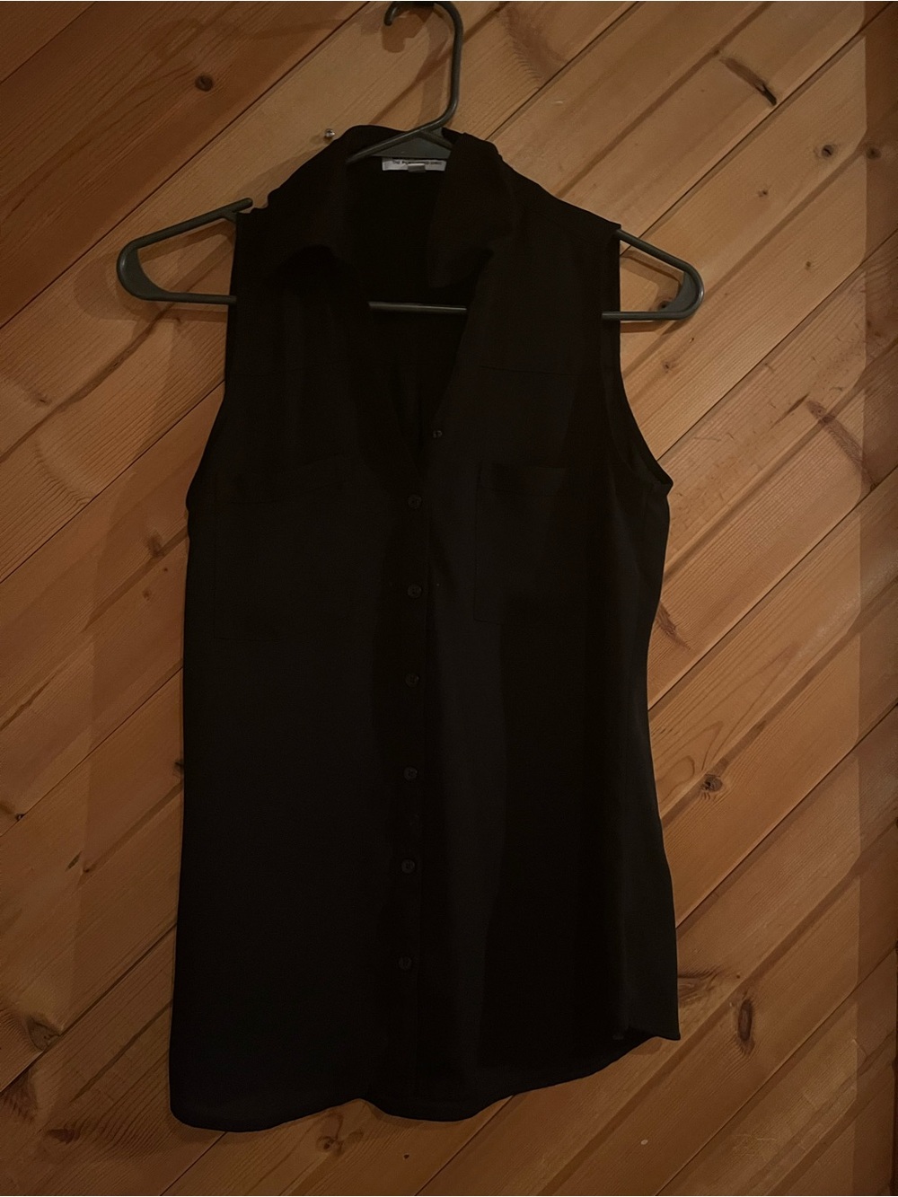 Express Sleeveless Button-Front Black Blouse